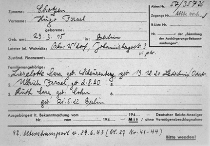 Aufforderung zur Deportation an Hugo-Kurt (Bubi) und seine Frau Lisa, an Ulli und seine Frau Ruth